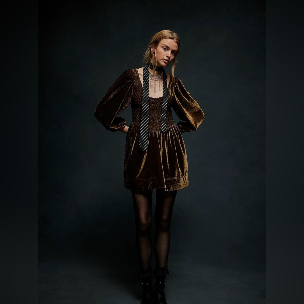 Free People Farrier Velvet Mini Dress in Pink size S new long sleeve‎ - Picture 7 of 9